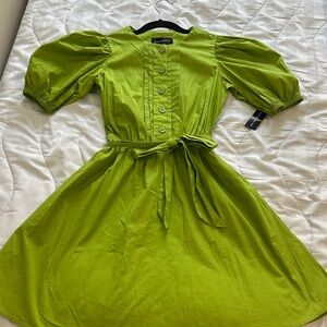 Donna Morgan Vibrant Green Puff Sleeve Dress